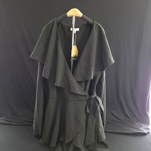 Black Wrap Romper with Dramatic Collar